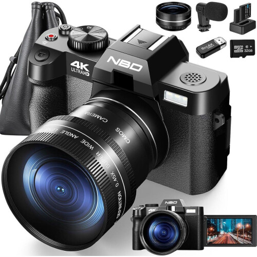 NBD QT - Compact Camera - 48MP 4K Vlogcamera - 2 Batterijen - 32GB Kaart - Zwart