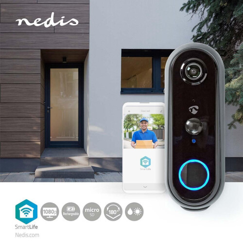 Nedis SmartLife Videodeurbel - Wi-Fi - Full HD 1080p - Nachtzicht - Grijs