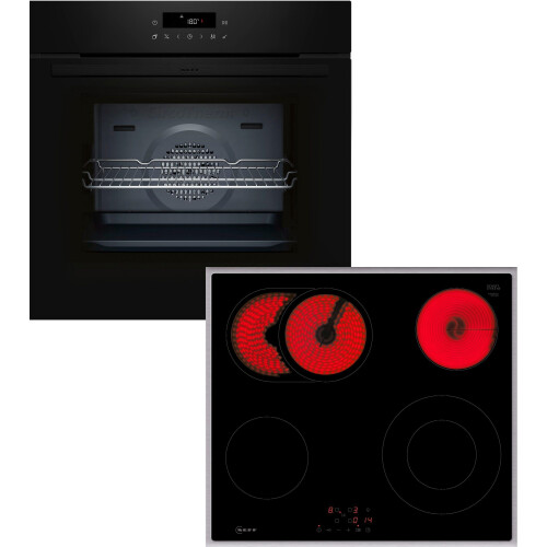 NEFF BTX46PB0 - Inbouw-Oven + Inbouw-Kookplaat Set - Pyrolyse-zelfreiniging en PowerBoost - RVS/zwart Tweedehands