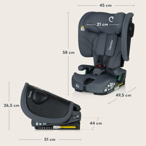 Nelly i-Size ISOFIX - Inklapbare Peuter Autostoel - 4 Ligstanden - Grote Side Protection - 5-punts gordels - TopTether Alarm - Bekerhouder