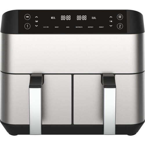Niceey Dubbele Airfryer XXL - Twee Kookvakken - Dubbele Airfryer - 8.0 Liter - 2460 Watt - Incl. Kookboek - Zilver