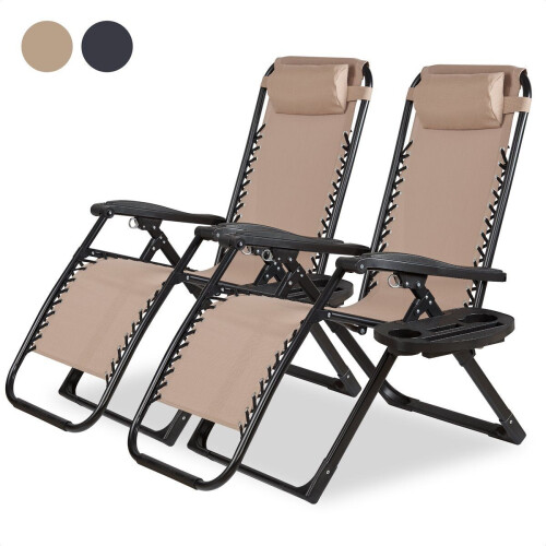 Novitaa NOVDC02C - Opvouwbare Ligstoelen - Verstelbaar 30°-130° - Beige (2 stuks)