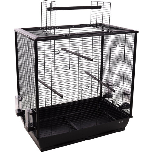 Parkietenkooi Gru - 4 zitstokken - 4 afneembare bakjes - Zwart