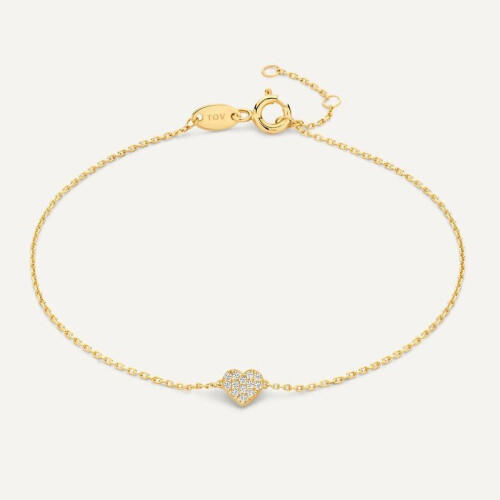Pavé Zirkonia Hart Armband - 14 Karaat Goud - Verstelbare lengte 16,5-18,5 cm - Lichtgewicht ontwerp