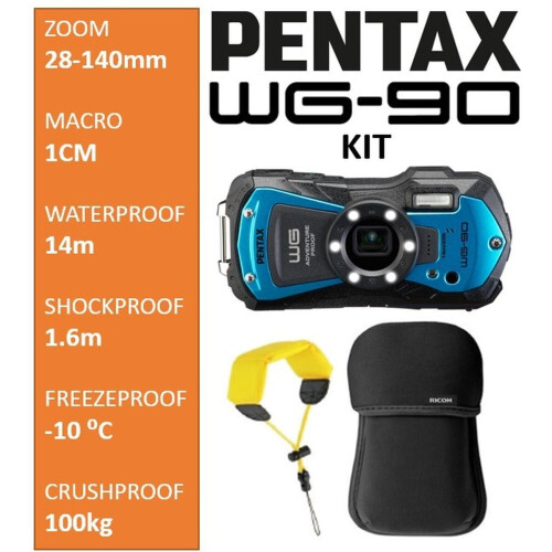 Pentax WG-90 - Compactcamera - Waterdicht tot 14m Schokbestendig tot 1,6m - Blauw - Tweede (buitenkans)