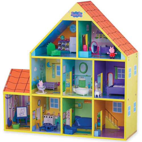 Peppa Pig - Groot houten Speelhuis - 65 cm - 9 kamers en 18 accessoires Tweedehands