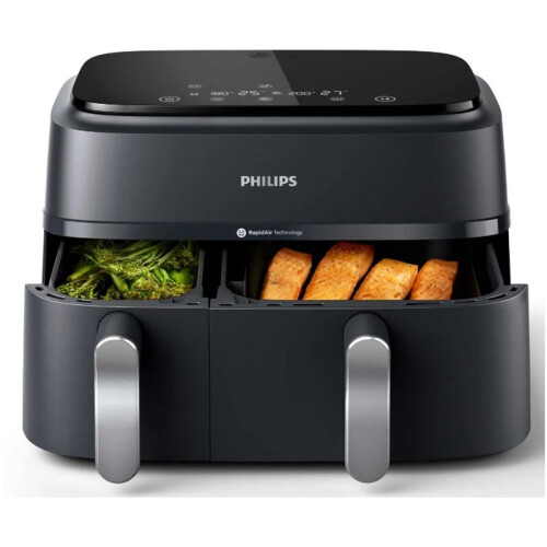 Philips 3000 Series - Dual Airfryer NA351/00 - 9L - Dubbele Mand - Tot 6 Personen - Zwart/Zilver Tweedehands