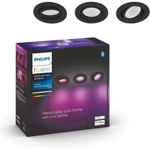 Philips Hue Centura - Inbouwspot - Slimme verlichting 16 miljoen kleuren - Zwart (3-pack) Tweedehands