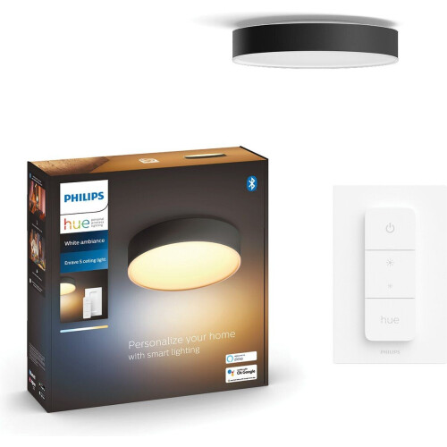 Philips Hue Enrave - Plafondlamp - Warm tot koelwit licht - Zwart - 26cm - 1 dimmer switch