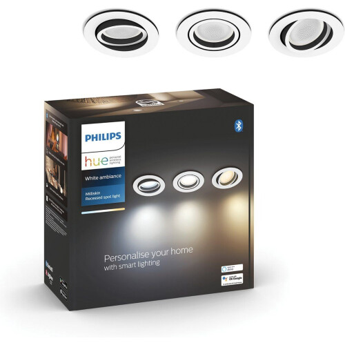 Philips Hue Milliskin - Inbouwspot - Warm- tot koelwit licht - Aluminium (3-pack) Tweedehands