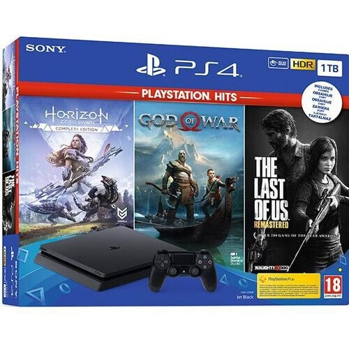 PlayStation 4 Slim 1000GB - Zwart + Horizon Zero Dawn + God of War + The Last of Us (Remastered) Tweedehands