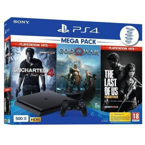 PlayStation 4 Slim 500GB - Zwart - Limited edition Uncharted 4: A Thief ́s End + God Of War + The Last of Us: Remastered + Uncharted 4: A Thief ́s End Tweedehands