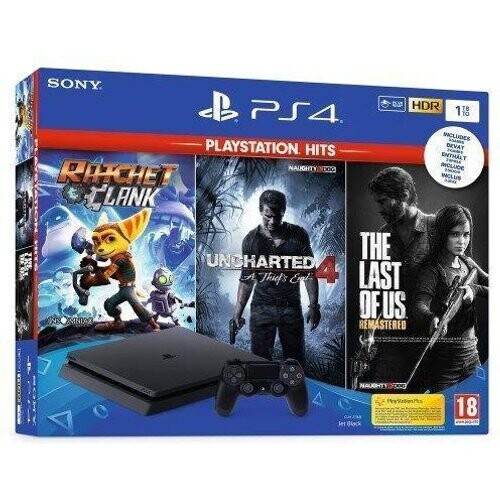 PlayStation 4 Slim 500GB - Zwart + The Last of Us Remastered + Ratchet & Clank + Uncharted 4 A Thief's End Tweedehands