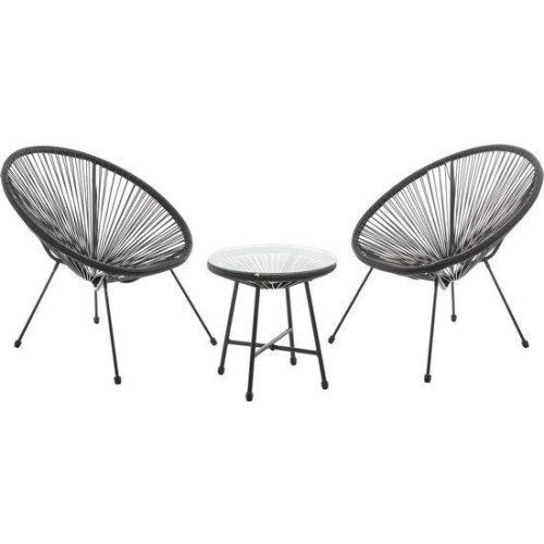 Juskys Ostana - Balkonset - 3-delig - 2 fauteuils en tafel - Zwart