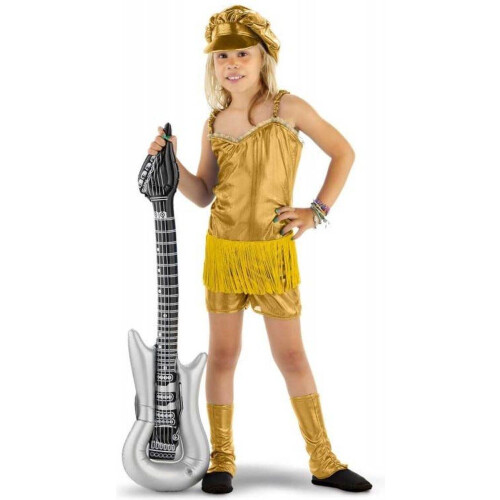 Popstar Goud - Kostuum - 3-delig met jumpsuit pet en beenwarmers - M (6-8 jaar)