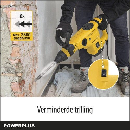 Powerplus POWX1190 - Breekhamer - 1600W 25 joule SDS Max - Variabele snelheid - Trilling reductie - Incl. gereedschapskoffer en 2 beitels
