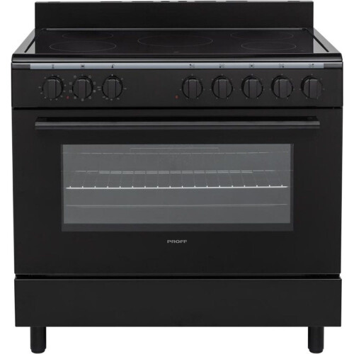 Proff FSVC-9060BL - Keramisch vrijstaand fornuis - 5 kookzones 103L heteluchtoven - Zwart 90CM Tweedehands