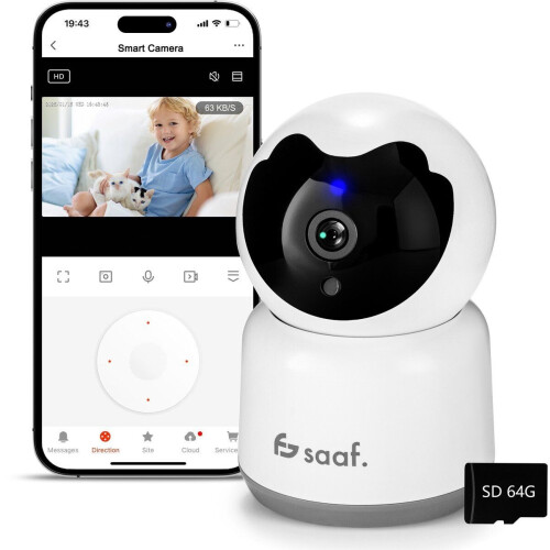 Saaf - HD WiFi Beveiligingscamera - Nachtzicht Bewegingsdetectie Tweeweg Audio Cloud&SD Opslag - Wit Tweedehands