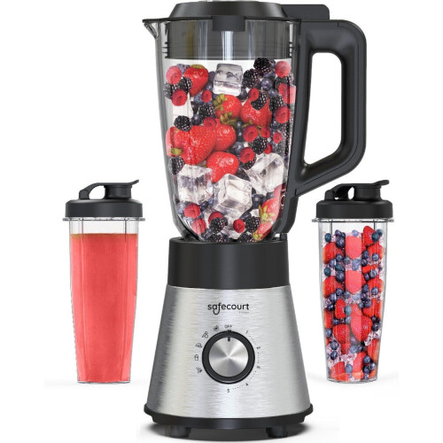 Safecourt Kitchen Blender - 1300W Smoothie maker - 1,5L glas & 2x 600ml To-Go beker (2 stuks)