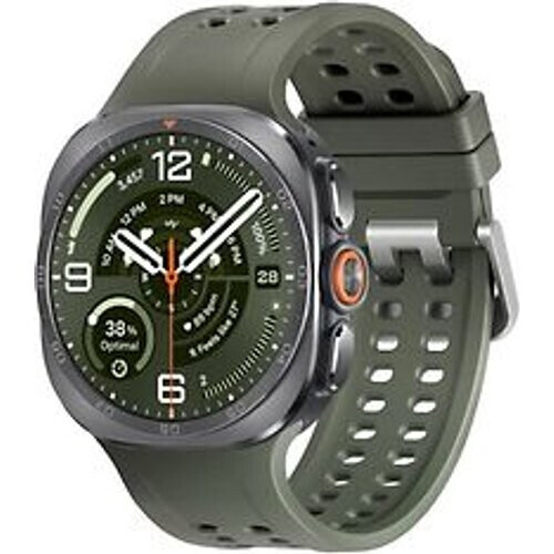 Samsung Galaxy Watch Ultra2 47 mm Titanium Silver op marine band olijf Tweedehands