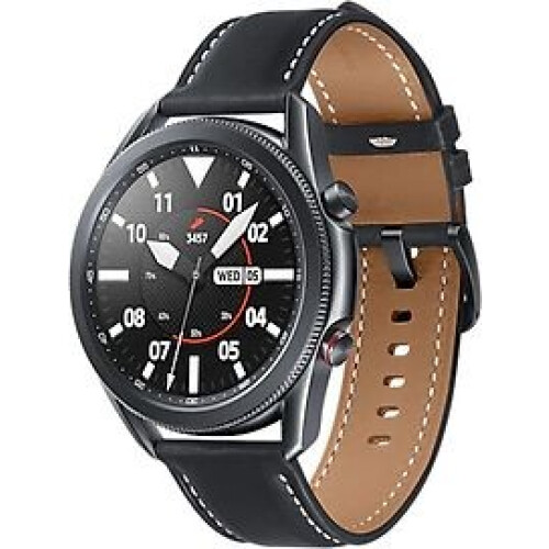 Samsung Galaxy Watch3 45 mm roestvrijstalen behuizing zwart met zwarte leren polsband [Wifi + 4G] Tweedehands