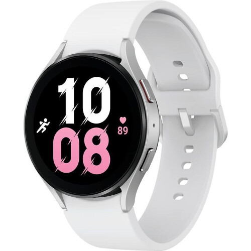 Samsung Galaxy Watch5 44 mm horlogekast van Grey Aluminium op White Sport Band S/M - Wi-Fi + 4G