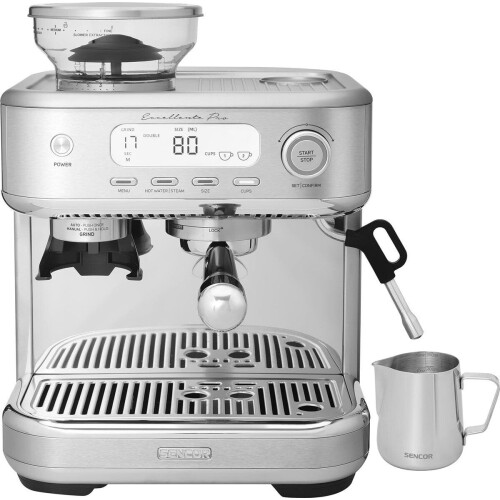 SENCOR Excellence Plus - Espressomachine met Koffiemolen - 15 bar - Geborsteld roestvrij staal