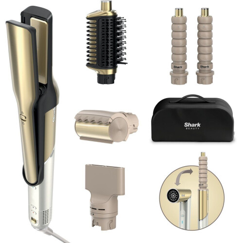 Shark Glam HD6051SEU - 5-in-1 Multistyler en Föhn - Inclusief Silki Tool Glossi Tool 2 Automatische Krullers Concentrator Polisher - Goud/Wit Tweedehands