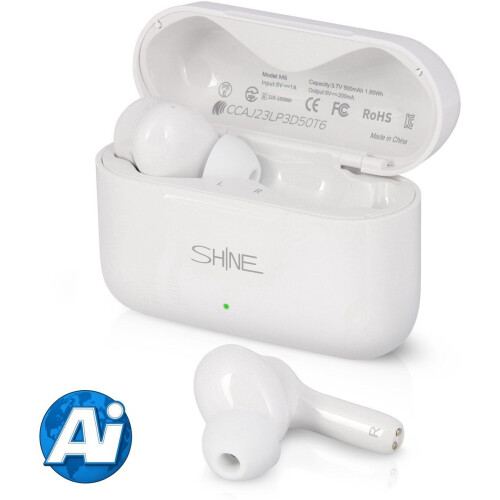 Shine Vertaalcomputer - Draadloze Oordopjes met Vertaalfunctie - 127 Talen 97% Accuraat - 24 Uur Batterij - Wit