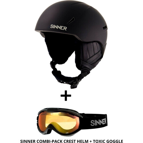 SINNER Combi-Pack - CREST skihelm + TOXIC skibril - Categorie 3 - Zwart - Maat S