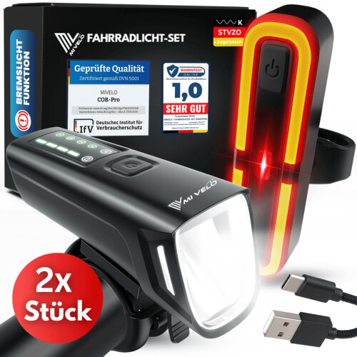 Smart-Ultimate Fietsverlichting Set - LED - 100 Lux - Remlicht - USB - Zwart Tweedehands