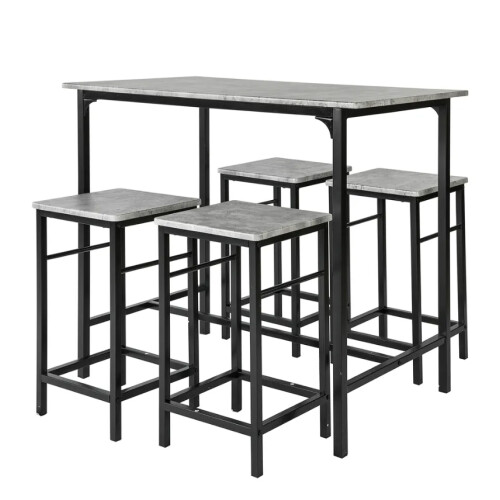 SoBuy Bartafel - 4 Krukken - Bartafelset - 5 Delig - 100 x 87 - 60 cm - tot 120 Kg - Grijs /Zwart
