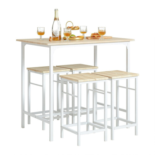 SoBuy Bartafel met 4 Krukken - Modern - max. 120 kg - Wit / Bruin Tweedehands