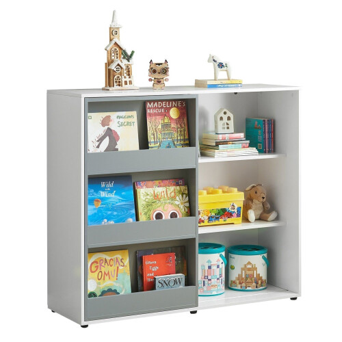 SoBuy Boekenkast voor Kinderen - Max. 95 kg - 119 x 39 x 116 cm - Wit / Grijs