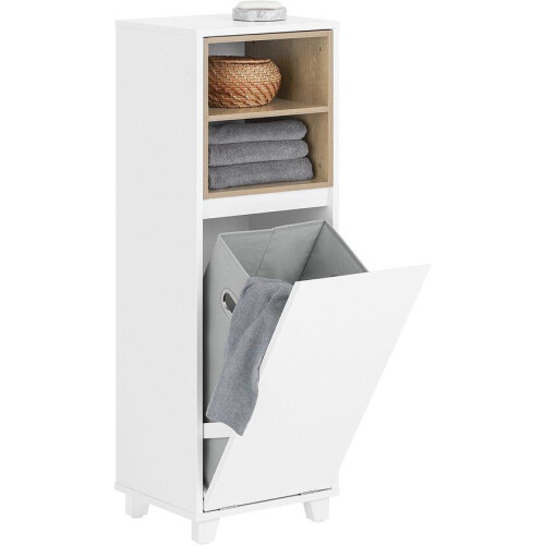SoBuy BZR146-W - Badkamerkast - Afneembare wasmand - Wit Tweedehands
