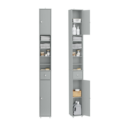 SoBuy BZR34-II-HG - Hoge Badkamerkast - Smal Vrijstaand - Waterbestendig MDF - Grijs Tweedehands