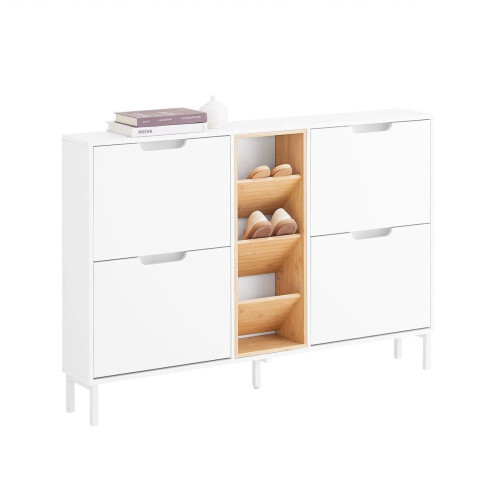SoBuy FSR183-WN - Schoenenkast - 4 Kleppen 3 Open Vakken - Wit Tweedehands