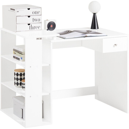 SoBuy FWT35-W - Bureau - Werktafel met Lade en Legplanken - Wit