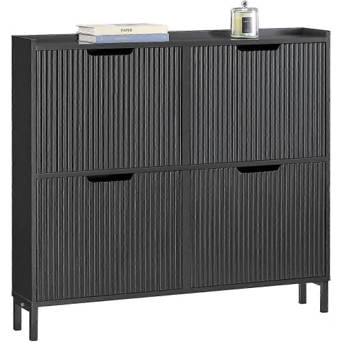 Sobuy Schoenenkast - 4 Flip-lades - Zwart - 100x19x91 cm