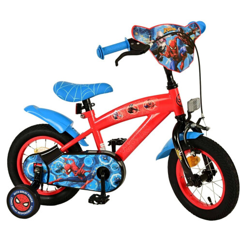 Spider-Man Kinderfiets - 12 inch - Handrem en terugtraprem - Blauw/Rood