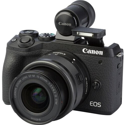 Spiegelreflexcamera - Canon EOS M6 Mark II Zwart + Lens Canon EF-M 15-45mm f/3.5-6.3 IS STM Tweedehands