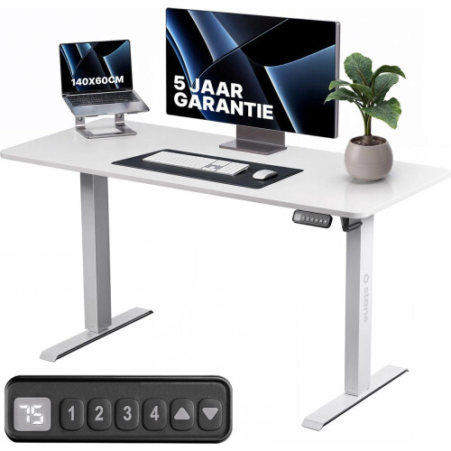 Stane Zit Sta Bureau Elektrisch Verstelbaar - 4 Geheugenstanden - 140 x 60 cm - Wit