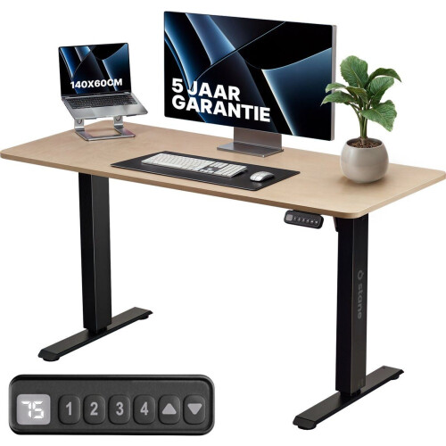 Stane Zit Sta Bureau - Elektrisch Verstelbaar - 4 Geheugenstanden - 140 x 60 cm - Grijs Eiken