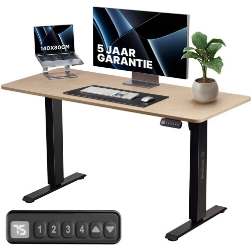 Stane Zit Sta Bureau Elektrisch Verstelbaar - 4 Geheugenstanden - 140 x 80 cm - Grijs Eiken Tweedehands
