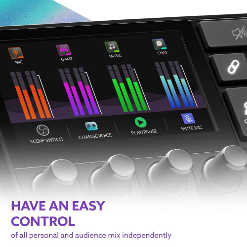 Stream 200 XLR, Pro audiocontroller om uw publiek en videomixen live op het scherm onder de knie te krijgen, met microfoonvoorversterker, LCD-scherm,