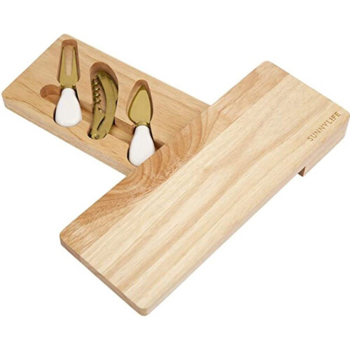 Sunnylife - Picnic Travel Cheese Set - 4-delig - Bruin Goud Wit