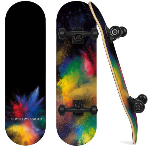 Suotu Skateboard - 80x20cm - ABEC-9 - 95A - Schokabsorptie - Rainbow
