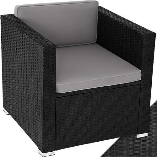 Tectake Comfortabele Wicker Fauteuil Lignano - Tuinmeubel met Armleuningen - Waterafstotende Hoezen - Zwart Tweedehands