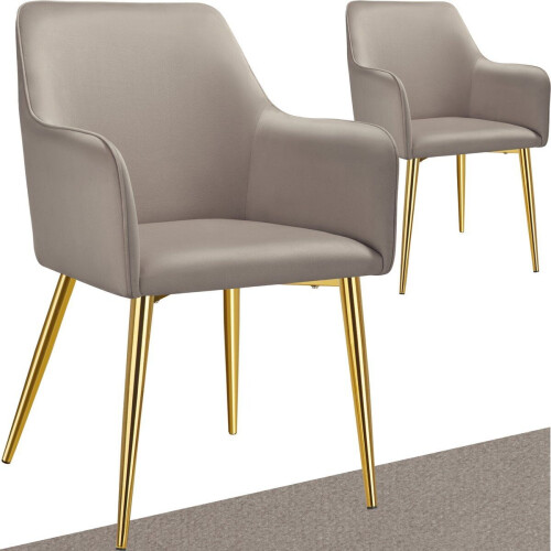 Tectake Eetkamerstoel Avane - Fluweellook - Ergonomische armleuningen - Taupe (2 stuks) Tweedehands