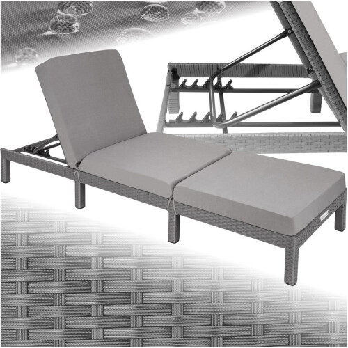 Tectake® Luxe wicker tuinligstoel - 5 verstelbare rugleuningposities - grijs